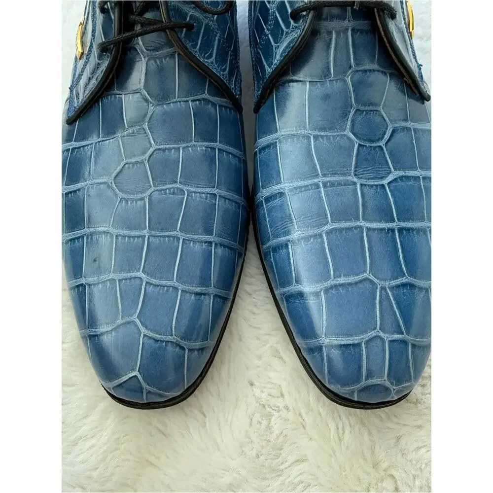 Zilli men blue full crocodile skin derbies size 44 EU or 11 US Retail 4500$